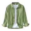 Mens Casual Cotton Linen Long Sleeve Shirt Solid Square Collar
