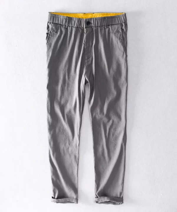 Mens White Linen Blend Ankle Length Casual Pants Loose Fit Office Wear