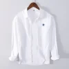 Mens Cotton Casual Long Sleeve White Shirt Single Breasted Turn Down Collar