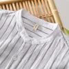 Mens Casual Striped Stand Collar Long Sleeve Linen Cotton Blend Shirt