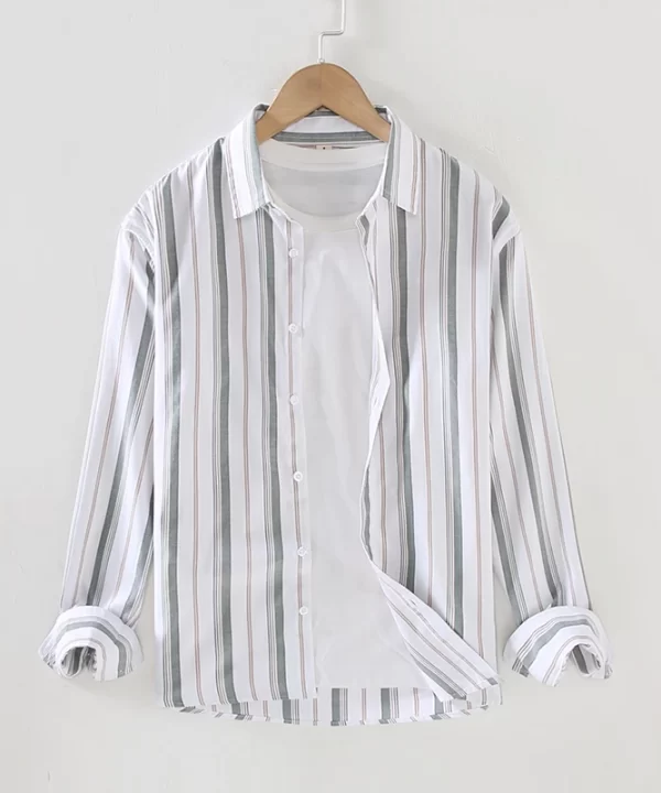 Mens Casual Striped Long Sleeve Cotton Blend Shirt Comfortable Office