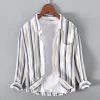 Mens Trendy Striped Long Sleeve Casual Shirt Linen Cotton Blend Four Seasons