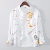 Mens Long Sleeve Cotton Printed Casual Shirt Breathable Trendy
