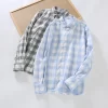 Mens Cotton Plaid Long Sleeve Casual Shirt Gray Office Four Seasons