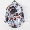 Mens Casual Printed Stand Collar Long Sleeve Cotton Linen Comfortable Shirt
