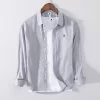 Mens Cotton Casual Long Sleeve White Shirt Single Breasted Turn Down Collar