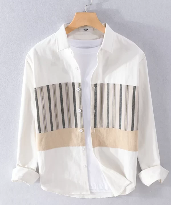 Mens Casual Patchwork Long Sleeve Cotton Comfortable Four Seasons Shirt