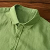 Mens Casual Cotton Linen Long Sleeve Shirt Solid Square Collar