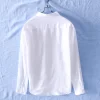 Mens Casual Cotton Linen Long Sleeve Shirt Solid Square Collar