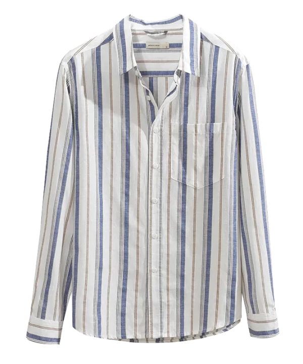 Mens Casual Striped Long Sleeve Shirt Cotton Linen Bamboo Poly Blend