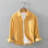 Mens Casual Striped Yellow Long Sleeve Cotton Comfortable Shirt