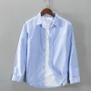 Mens Trendy Cotton Long Sleeve Solid Blue Oxford Casual Shirt