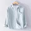 Mens Cotton Long Sleeve Solid Square Collar Casual Shirt Trendy Comfortable