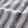Mens Casual Striped Linen Cotton Long Sleeve Stand Collar Single Breasted Shirt