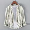 Mens Trendy Striped Long Sleeve Casual Shirt Linen Cotton Blend Four Seasons