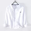 Mens Embroidered Solid Cotton Casual Full Sleeve Square Collar Shirt
