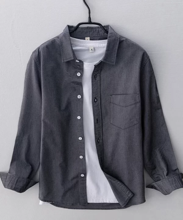 Mens Cotton Oxford Long Sleeve Solid Casual ButtonDown Shirt