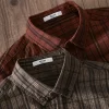 Mens Cotton Plaid Long Sleeve Casual Shirt Turn-Down Collar Four Seasons