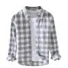 Mens Cotton Plaid Long Sleeve Casual Shirt Gray Office Four Seasons