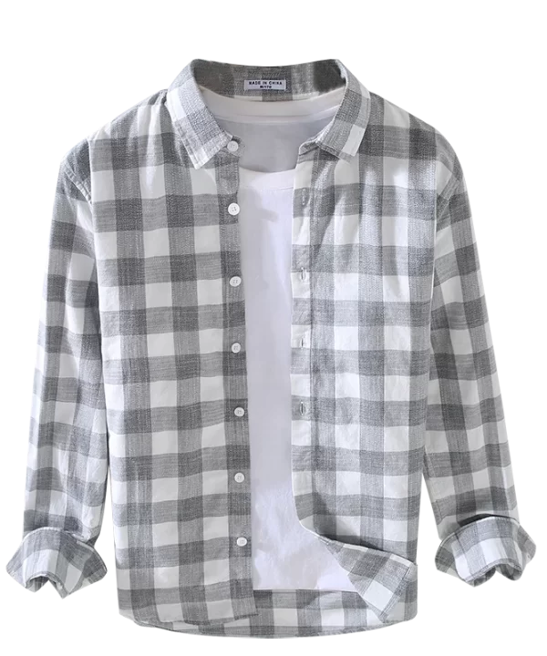 Mens Cotton Plaid Long Sleeve Casual Shirt Gray Office Four Seasons