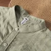 Mens Retro Striped Cotton Long Sleeve Stand Collar Casual Shirt
