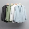 Mens Cotton Long Sleeve Solid Square Collar Casual Shirt Trendy Comfortable