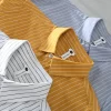 Mens Casual Striped Yellow Long Sleeve Cotton Comfortable Shirt