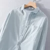 Mens Cotton Long Sleeve Solid Square Collar Casual Shirt Trendy Comfortable