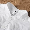 Mens Retro Striped Cotton Long Sleeve Stand Collar Casual Shirt