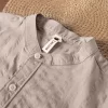 Mens Retro Striped Cotton Long Sleeve Stand Collar Casual Shirt