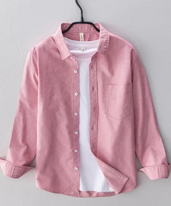 Mens Cotton Oxford Long Sleeve Casual Shirt Solid Four Season TurnDown Collar