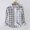 Mens Cotton Plaid Long Sleeve Casual Shirt Gray Office Four Seasons