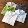 Mens Casual Cotton Linen Long Sleeve Shirt Solid Square Collar