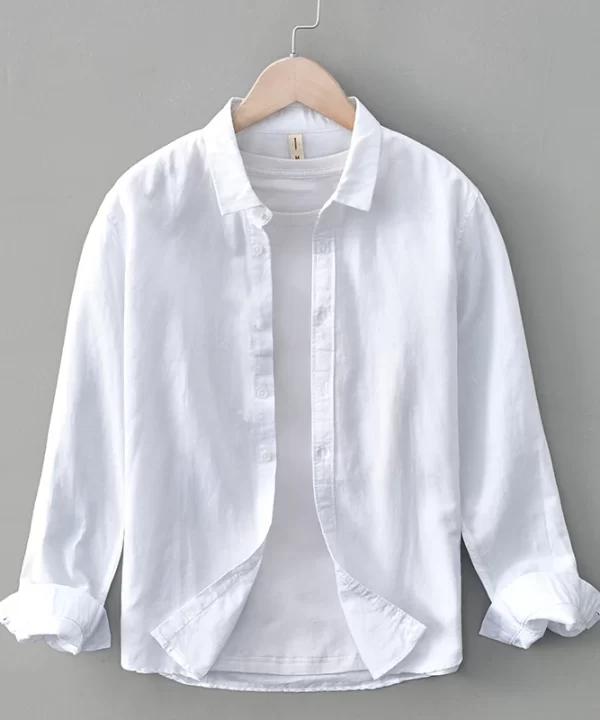 Mens Casual Cotton Linen Long Sleeve Shirt Solid Square Collar