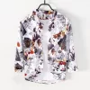 Mens Casual Printed Stand Collar Long Sleeve Cotton Linen Comfortable Shirt