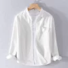 Mens Cotton Long Sleeve Solid Square Collar Casual Shirt Trendy Comfortable