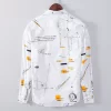 Mens Long Sleeve Cotton Printed Casual Shirt Breathable Trendy