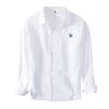 Mens Cotton Casual Long Sleeve White Shirt Single Breasted Turn Down Collar