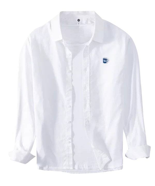 Mens Cotton Casual Long Sleeve White Shirt Single Breasted Turn Down Collar