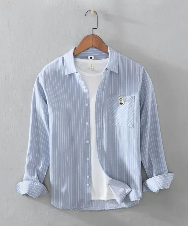 Mens Casual Striped Yellow Long Sleeve Cotton Comfortable Shirt