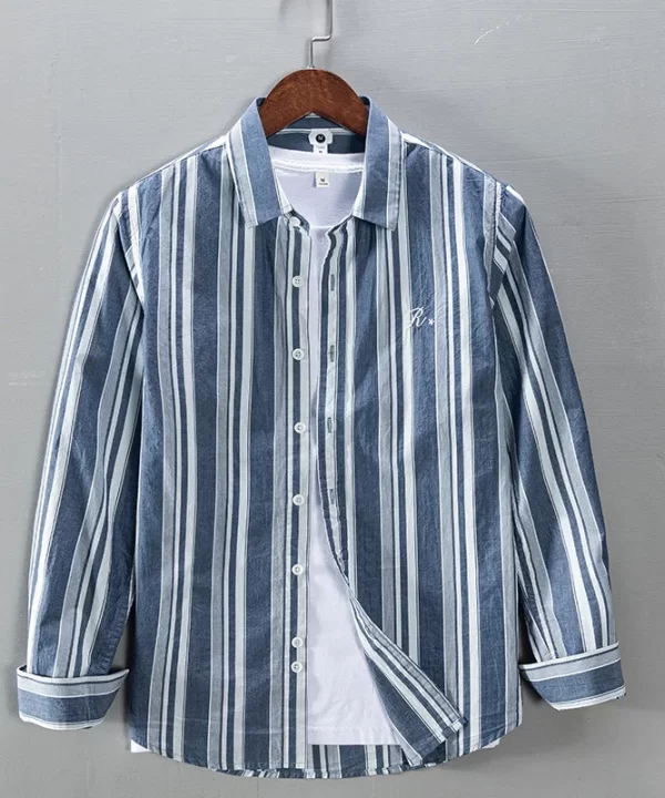 Mens Cotton Striped Long Sleeve Casual Shirt Comfortable Daily