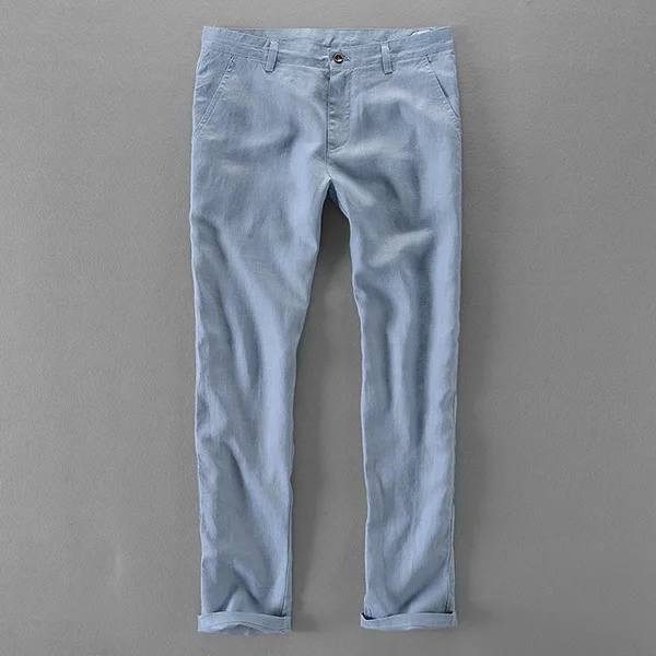 Mens Linen Casual Business Pants Loose Fit Midweight Full Length