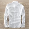 Mens Linen Long Sleeve Casual Shirt Solid Square Collar Single Breasted Office
