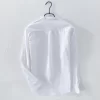Mens Slim Fit Mandarin Collar Linen Cotton Long Sleeve Shirt Office