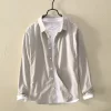 Mens Cotton Long Sleeve Casual Turn - Down Collar Solid Shirt All Seasons