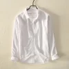 Mens Cotton Long Sleeve Casual Turn - Down Collar Solid Shirt All Seasons