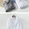 Mens Casual Long Sleeve Linen Cotton Solid Shirt Turn Down Collar