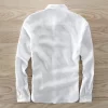 Mens Linen Long Sleeve Casual Shirt Solid Square Collar Single Breasted Office