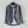 Mens Casual Long Sleeve Linen Cotton Solid Shirt Turn Down Collar