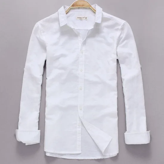 Mens Casual White Linen Cotton Long Sleeve Office Shirt